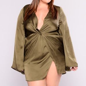 Plus Size Satin Plunge Dress